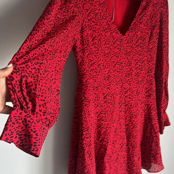 Alice + Olivia Polly Fit Flare Leopard Print Long Sleeve Mini Red Dress - Picture 9 of 15
